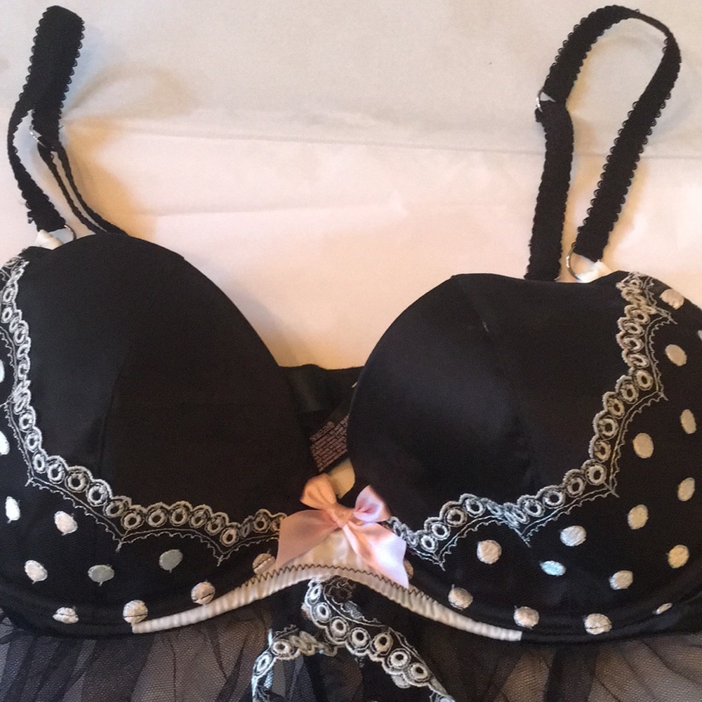 Polka dot satin bra top lingerie nightie - Picture 2 of 7